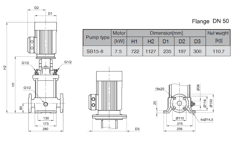 Габаритный чертеж насоса Stairs SB 15-8