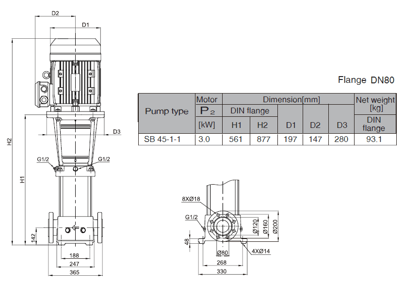 Габаритный чертеж насоса Stairs SB 45-1-1