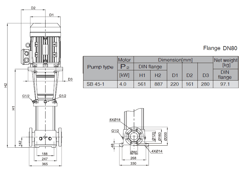 Габаритный чертеж насоса Stairs SB 45-1