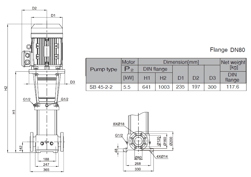 Габаритный чертеж насоса Stairs SB 45-2-2