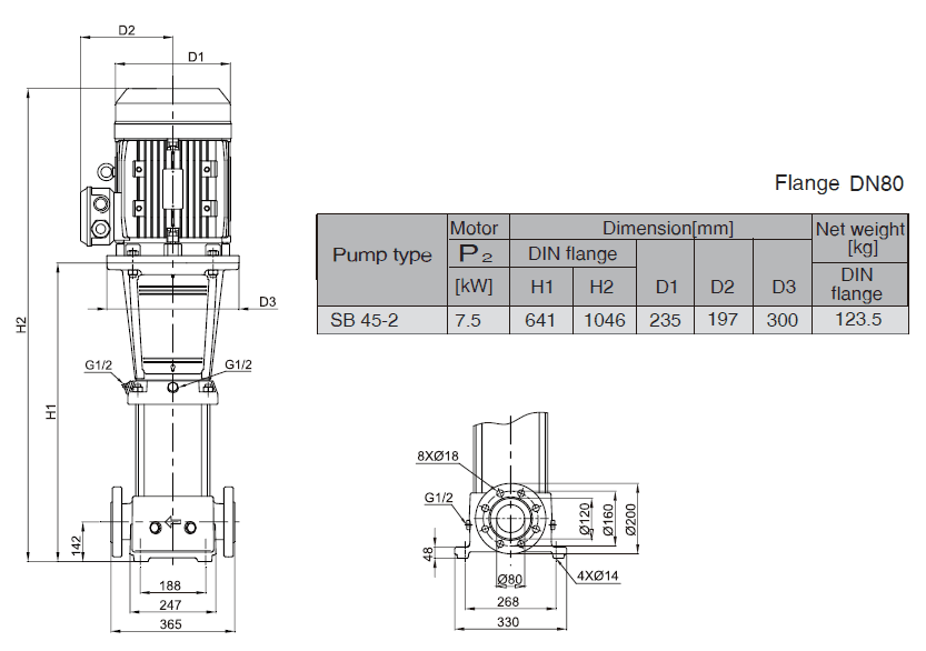 Габаритный чертеж насоса Stairs SB 45-2