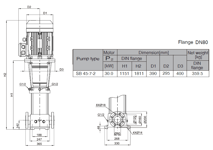 Габаритный чертеж насоса Stairs SB 45-7-2