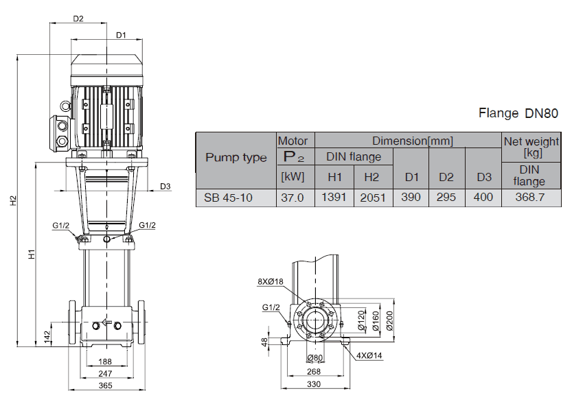 Габаритный чертеж насоса Stairs SB 45-10