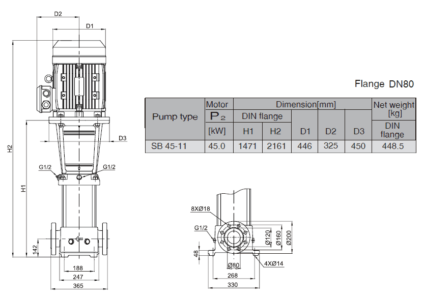 Габаритный чертеж насоса Stairs SB 45-11