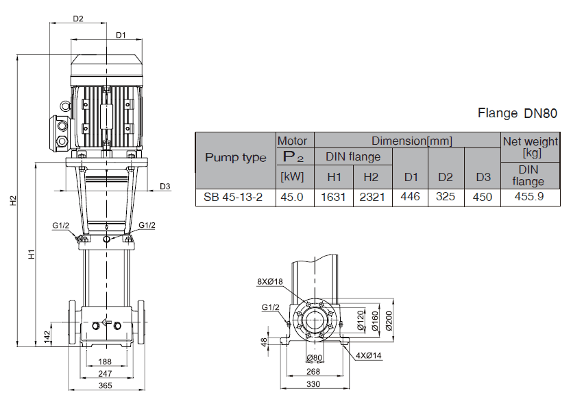 Габаритный чертеж насоса Stairs SB 45-13-2