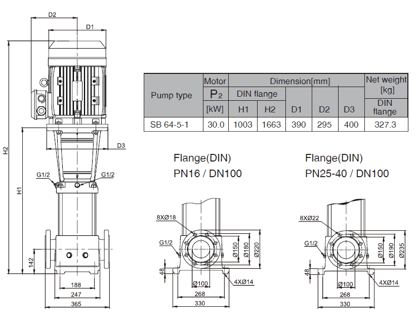 Габаритный чертеж насоса Stairs SB 64-5-1