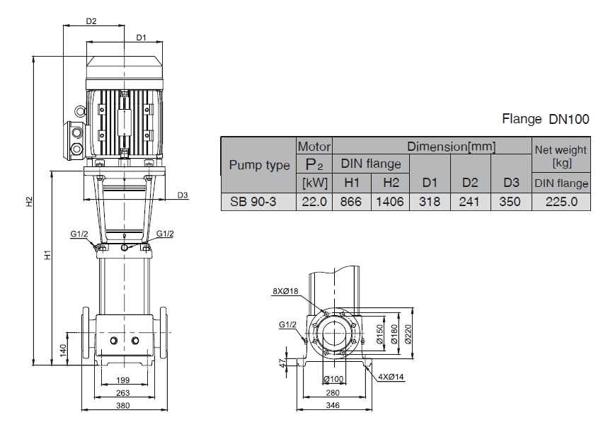 Габаритный чертеж насоса Stairs SB 90-3