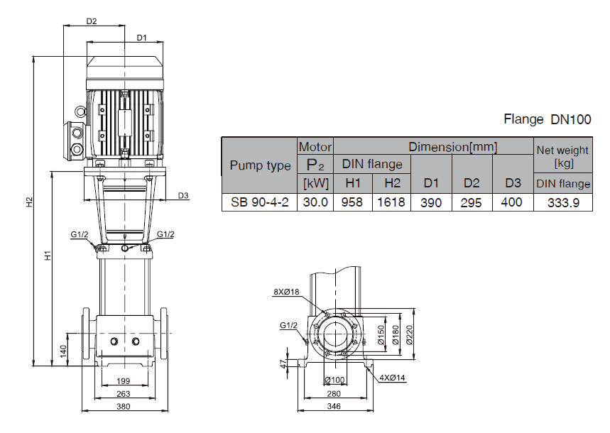 Габаритный чертеж насоса Stairs SB 90-4-2