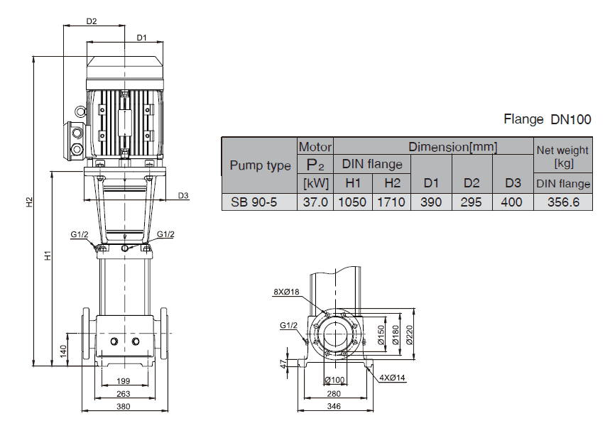 Габаритный чертеж насоса Stairs SB 90-5