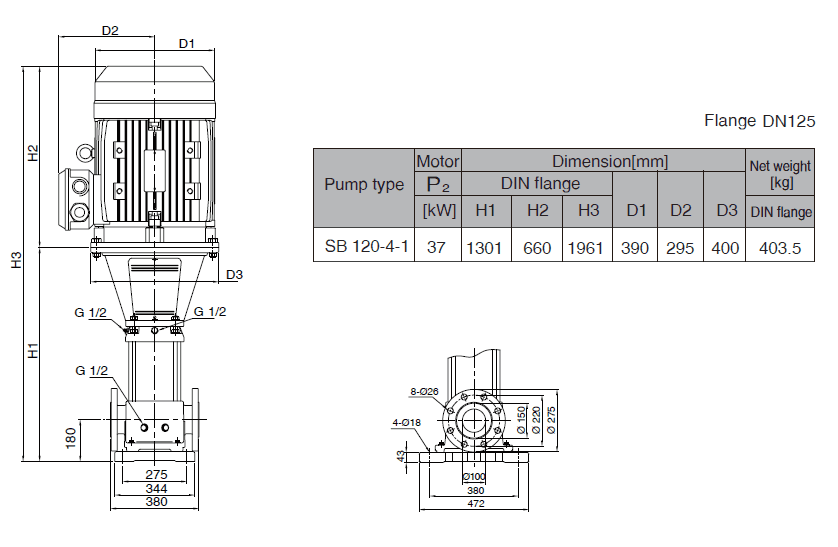 Габаритный чертеж насоса Stairs SB 120-4-1