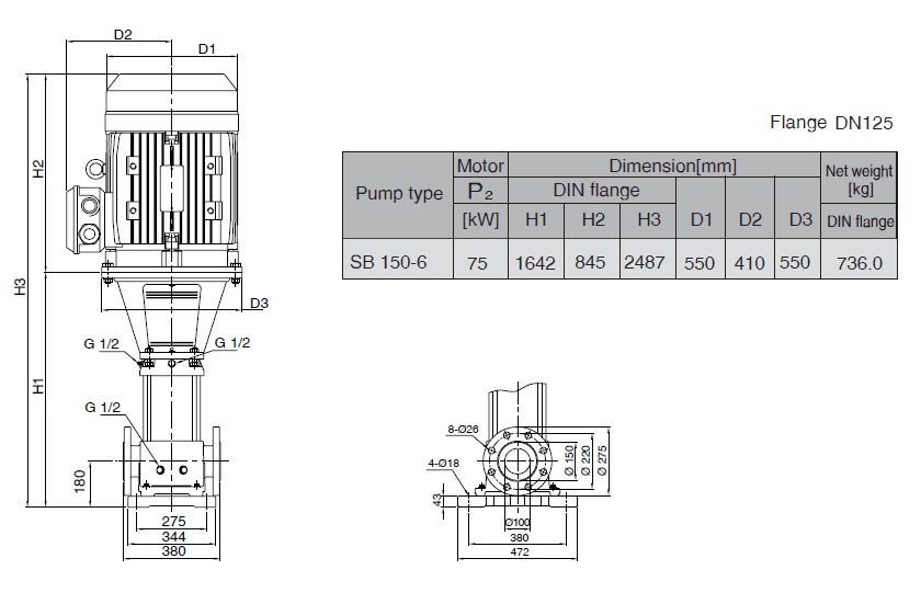 Габаритный чертеж насоса Stairs SB 150-6