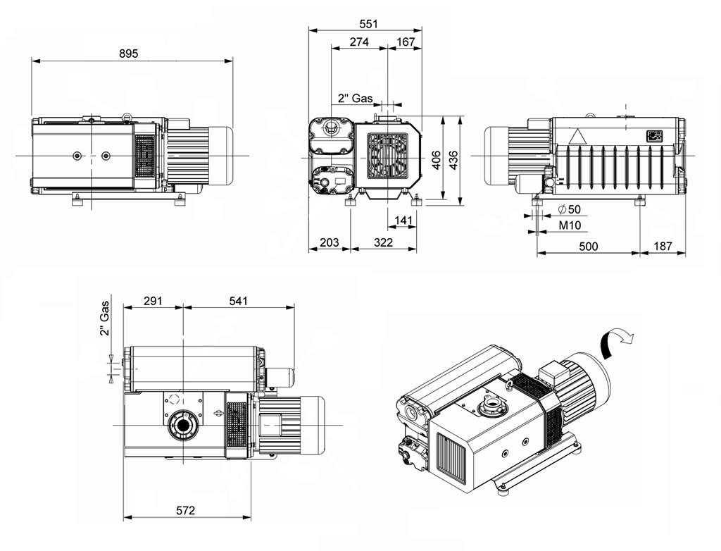 Габаритный чертеж масляного вакуумного насоса EU 205