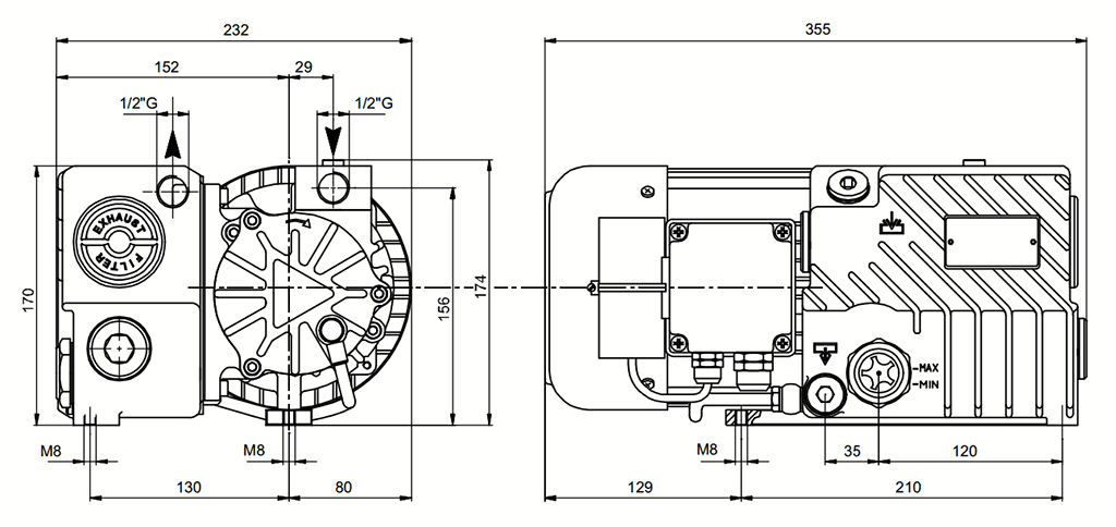 Габаритный чертеж масляного вакуумного насоса UVL 18