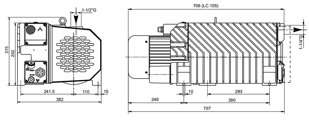 Габаритный чертеж масляного вакуумного насоса UVL 105
