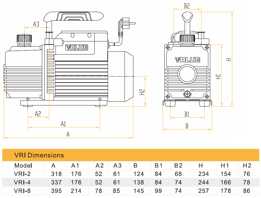 Габаритный чертеж вакуумного насоса Value VRI-8