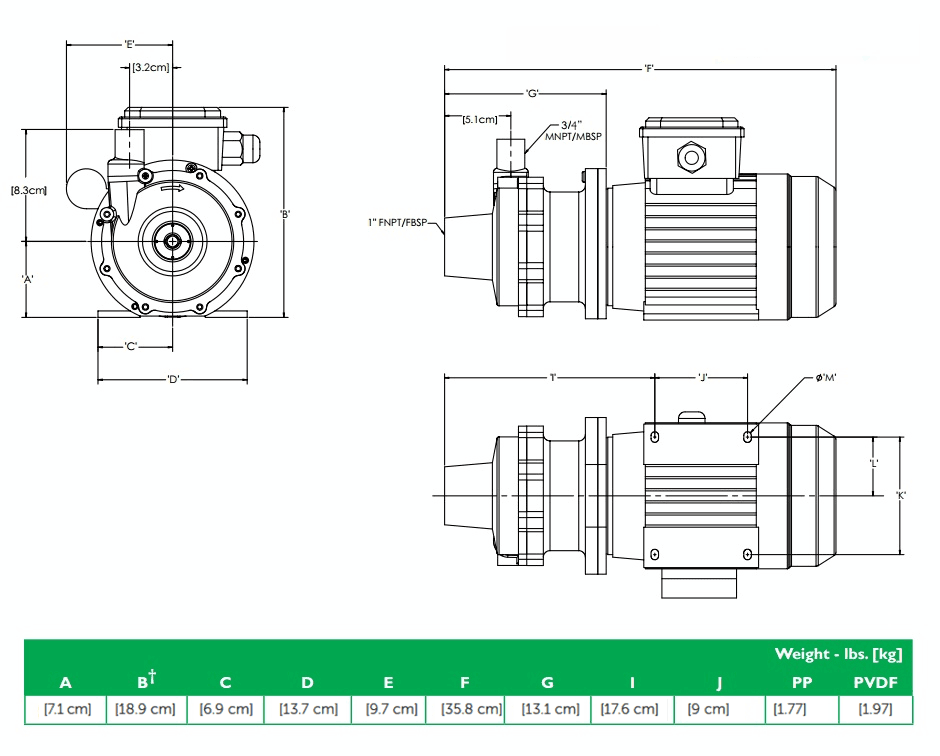 Габаритный чертеж насоса Finish Thompson DB5.5P-B с э/д 0.37/380В