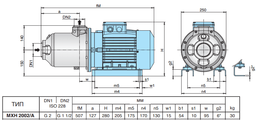 Габаритный чертеж насоса Calpeda MXH 2002/A