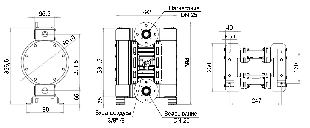 Габаритный чертеж насоса Debem BOXER FPC 100-PTFE