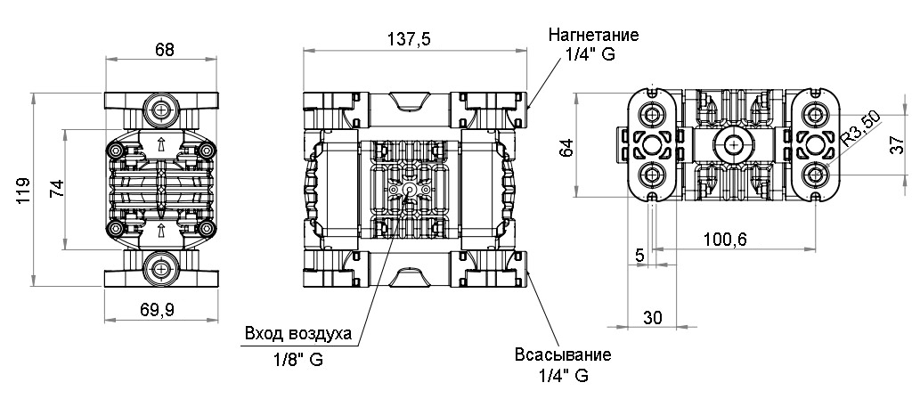 Габаритный чертеж насоса Debem BOXER 7-P
