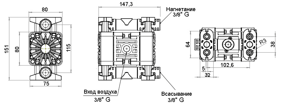 Габаритный чертеж насоса Debem BOXER 15-F