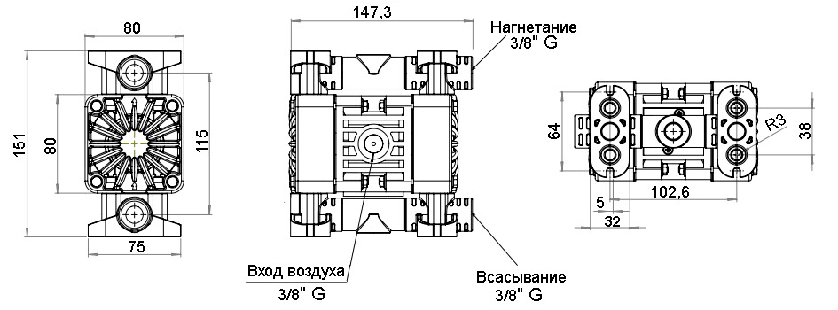 Габаритный чертеж насоса Debem BOXER 15-AL