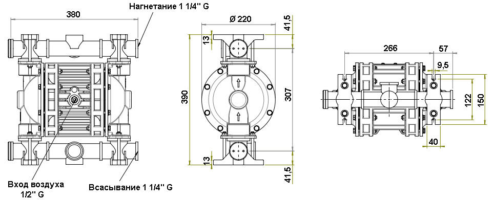 Габаритный чертеж насоса Debem BOXER 150-A