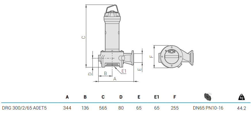 Габаритный чертеж насоса Zenit DRG 300/2/65 A0ET5