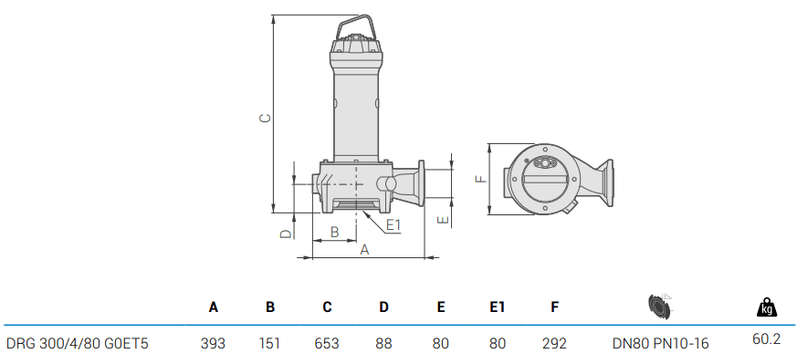 Габаритный чертеж насоса Zenit DRG 300/4/80 G0ET5