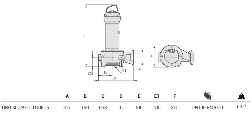 Габаритный чертеж насоса Zenit DRG 300/4/100 U0ET5