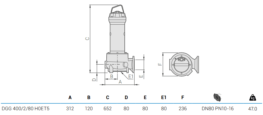 Габаритный чертеж насоса Zenit DGG 400/2/80 H0ET5