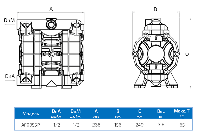 Габаритный чертеж насоса Duotek AF0055P