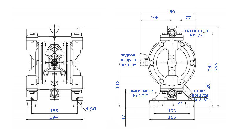 Габаритный чертеж насоса Yamada G15ST