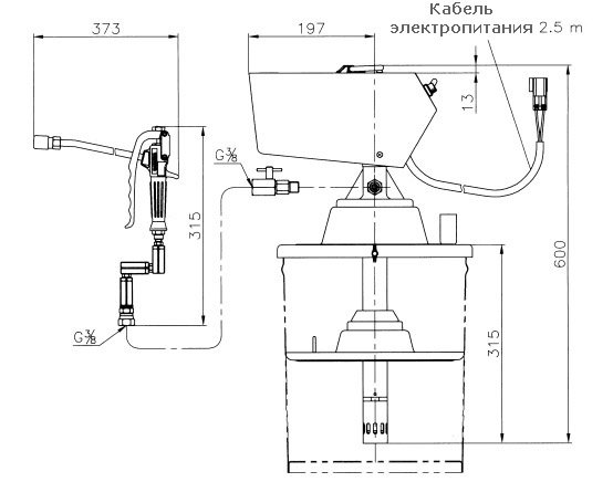 Габаритный чертеж насоса для смазки Yamada KPL-24