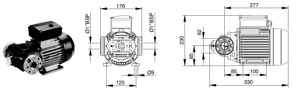 Габаритный чертеж насоса Piusi E120 T
