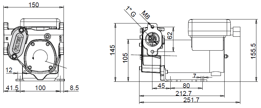 Габаритный чертеж насоса Piusi Panther DC 24/12V