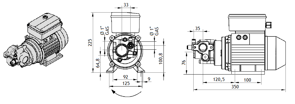 Габаритный чертеж насоса Piusi Viscomat 350/2 T Gear