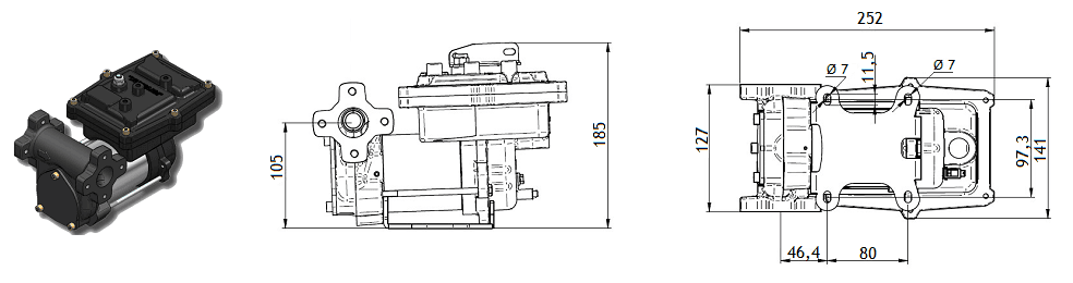 Габаритный чертеж насоса Piusi Kit Drum EX50 12V DC