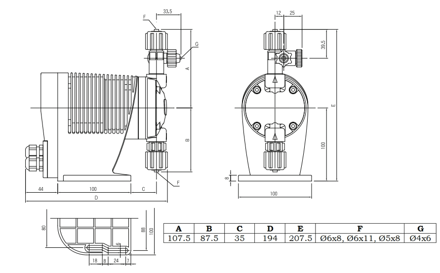 Габаритный чертеж дозировочного насоса SP-C200-PFC-3WS-411