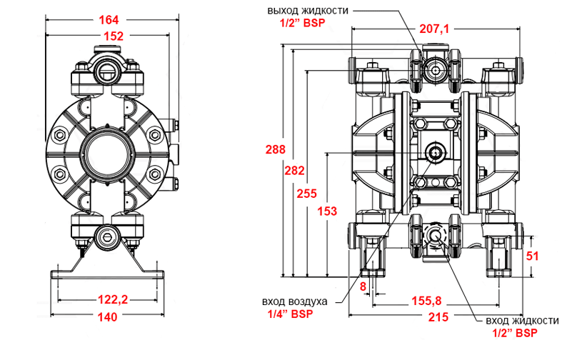 Габаритный чертеж модели Vetlan Pneumatic ADP-66605J-344-C