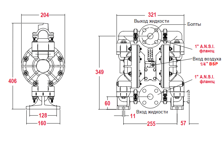 Габаритный чертеж модели Vetlan Pneumatic ADP-6661AG-444-C