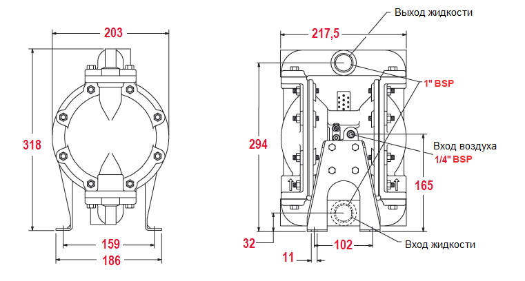 Габаритный чертеж модели Vetlan Pneumatic ADP-66612B-344-C