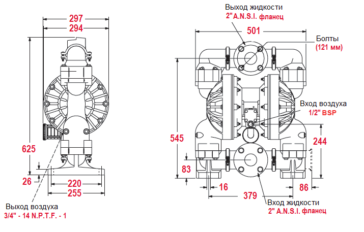 Габаритный чертеж модели Vetlan Pneumatic ADP-6662A3-344-C УЦЕНЕННЫЙ