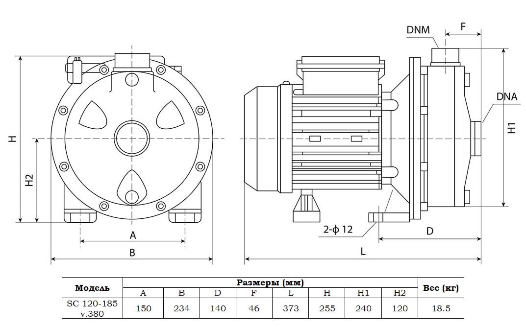 Габаритный чертеж модели SC 120-185 v.380