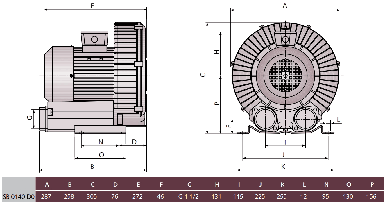 Габаритный чертеж воздуходувки Busch SB 0140 D0