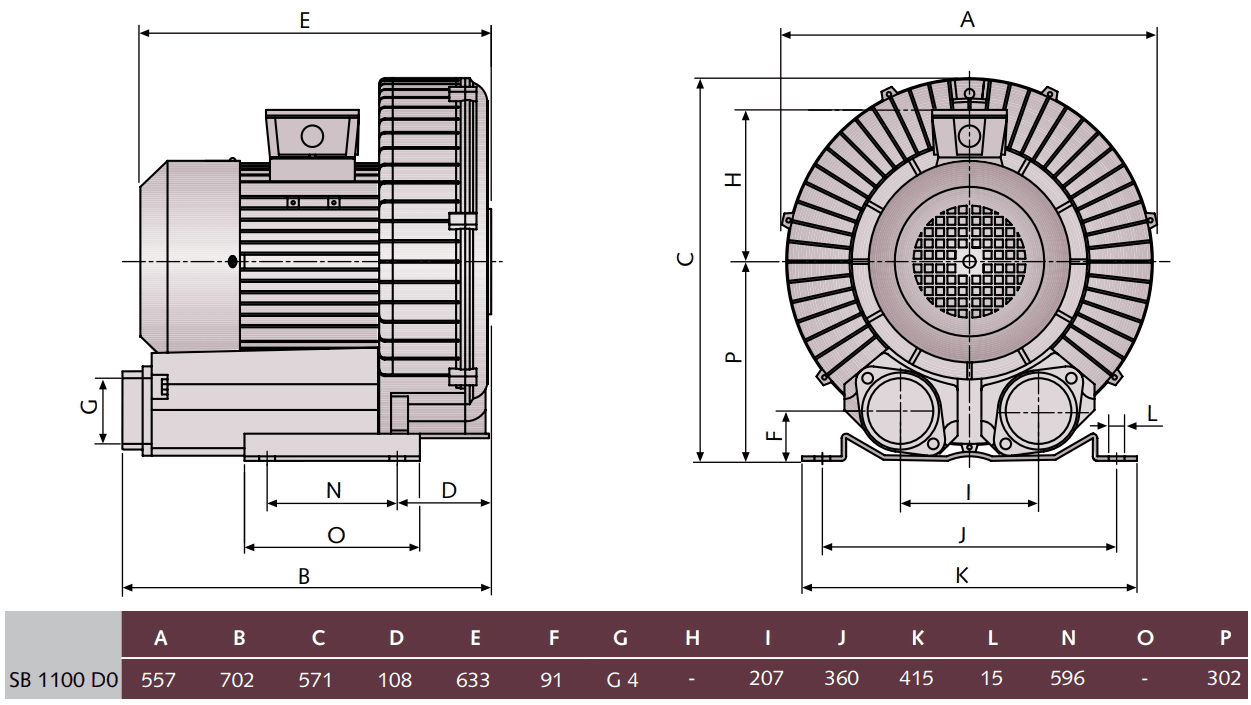Габаритный чертеж воздуходувки Busch SB 1100 D0