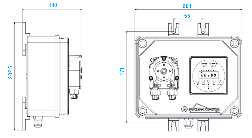 Габаритный чертеж насоса Etatron BioClean Control PER 2201 12V DC