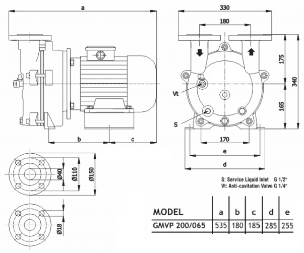 Габаритный чертеж насоса Ангара GMVP 200/065