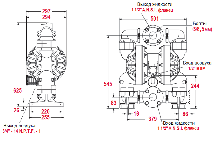 Габаритный чертеж модели Vetlan Pneumatic ADP-6661T4-444-C