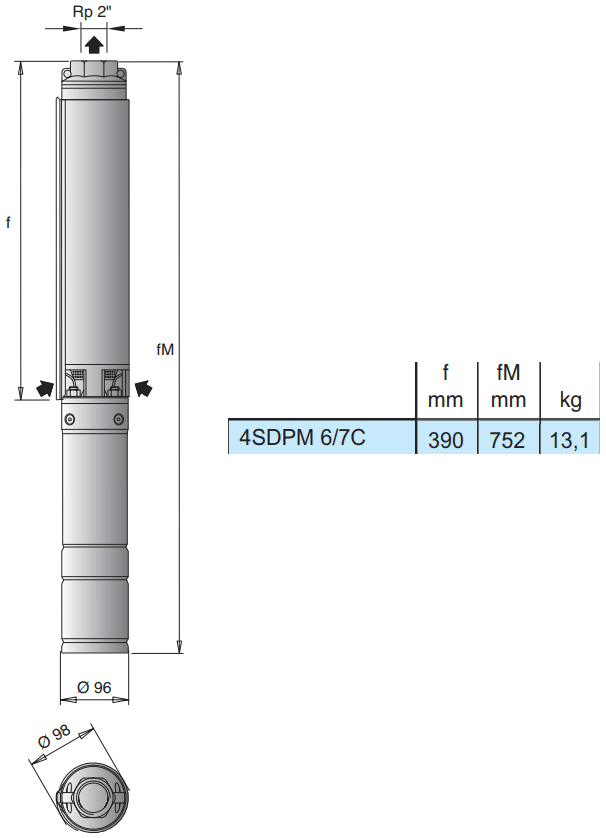 Габаритный чертеж насоса Calpeda 4SDPM 6/7
