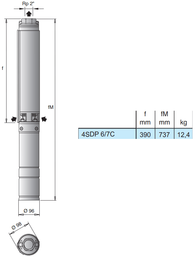 Габаритный чертеж насоса Calpeda 4SDP 6/7